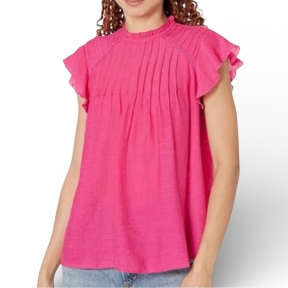 💐 Nanette Lepore Fuchsia Flutter Sleeve Blouse NWT - Picture 3 of 10